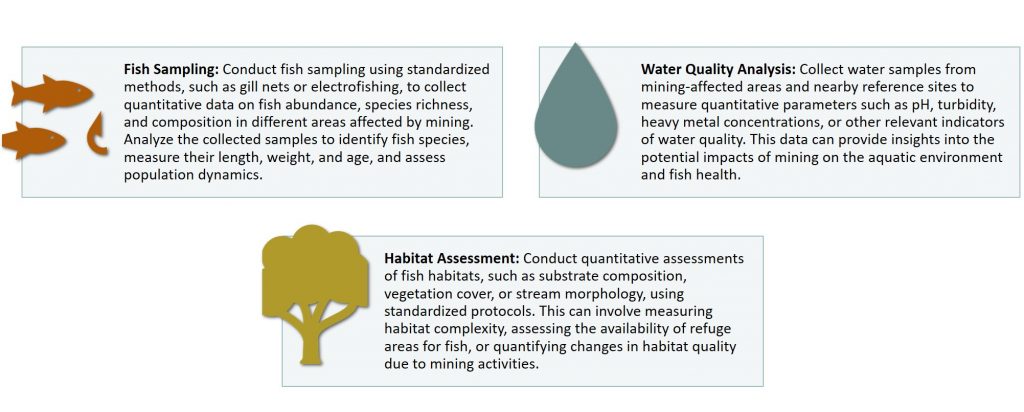 To illustrate how a researcher can study the impact of mining activity on fish biodiversity using quantitative research