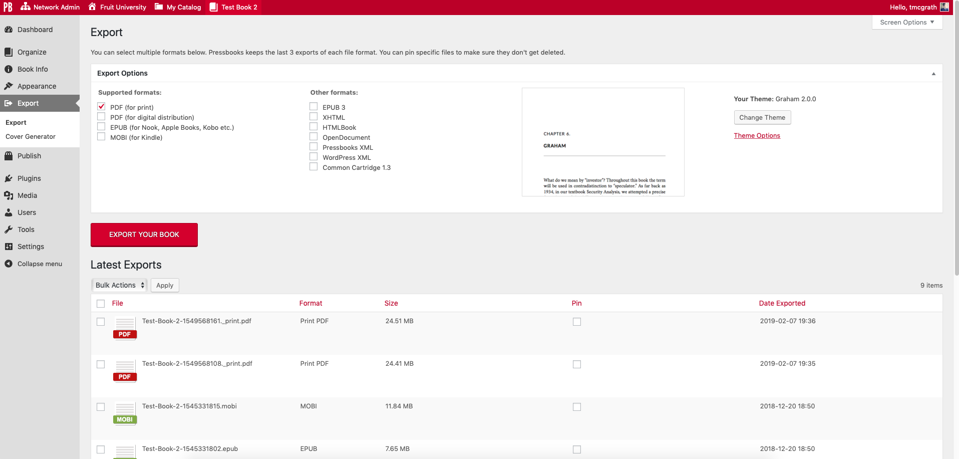 Exported files in the Latest Exports section